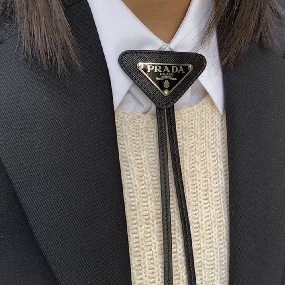 Prada Black Leather Bolo Tie